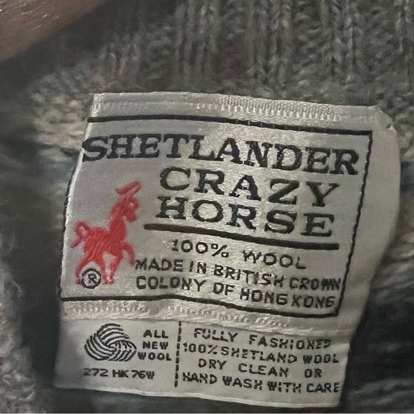 Vintage Shetland Crazy Horse, 100% Wool Gray Sweater Size Small - Picture 4 of 9